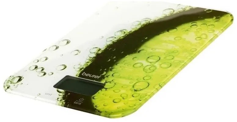 Cantar de bucatarie Beurer KS 19 Fresh, Pana la 5 kg, Tare, Control tactil, LCD, Sticla, Ultra-subtire, Verde