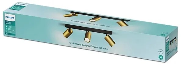 Spot pentru baie Philips IDRIS 3xGU10/5W/230V IP44 negru/auriu