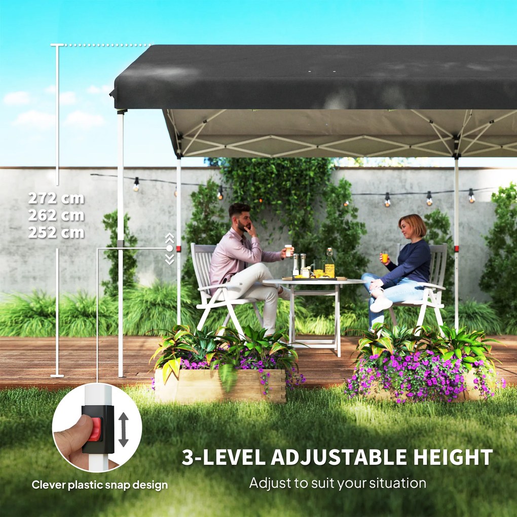 Outsunny Pavilion Pliabil Pop Up cu Înălțime Reglabilă în 3 Trepte și Geantă de Transport, 584x297.5x272 cm, Gri Închis | Aosom Romania