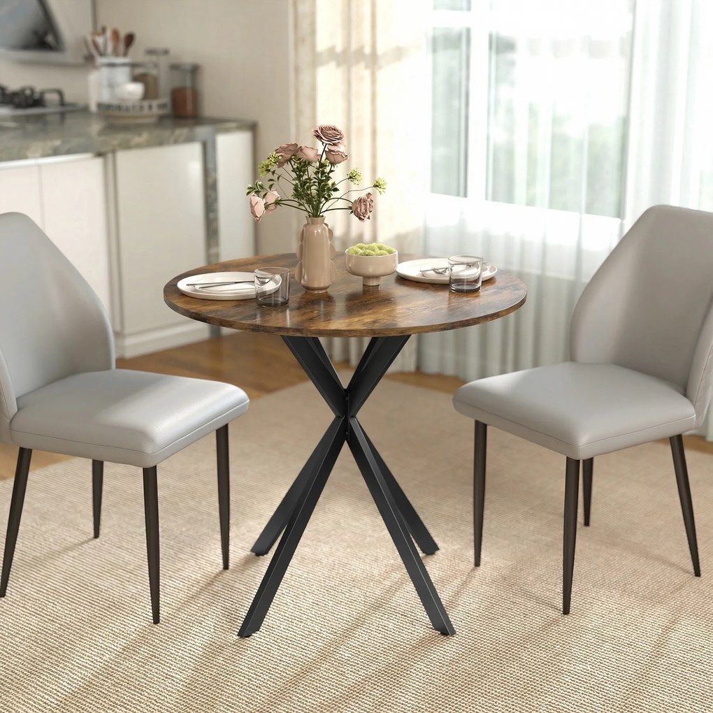 HOMCOM Masă rotundă de dining în stil industrial, cu picioare în cruce din oțel, Ø80x75 cm, maro rustic | Aosom Romania