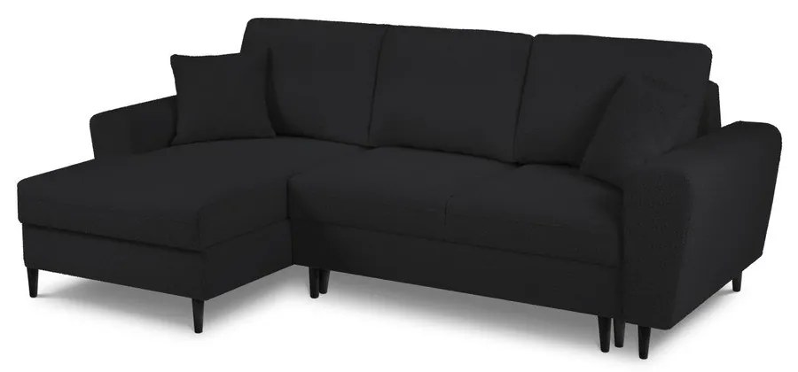 Colțar negru extensibil, cu spațiu de depozitare cu tapițerie din țesătură bouclé (cu colț pe partea stângă, cu șezlong) Kyoto – Cosmopolitan Design