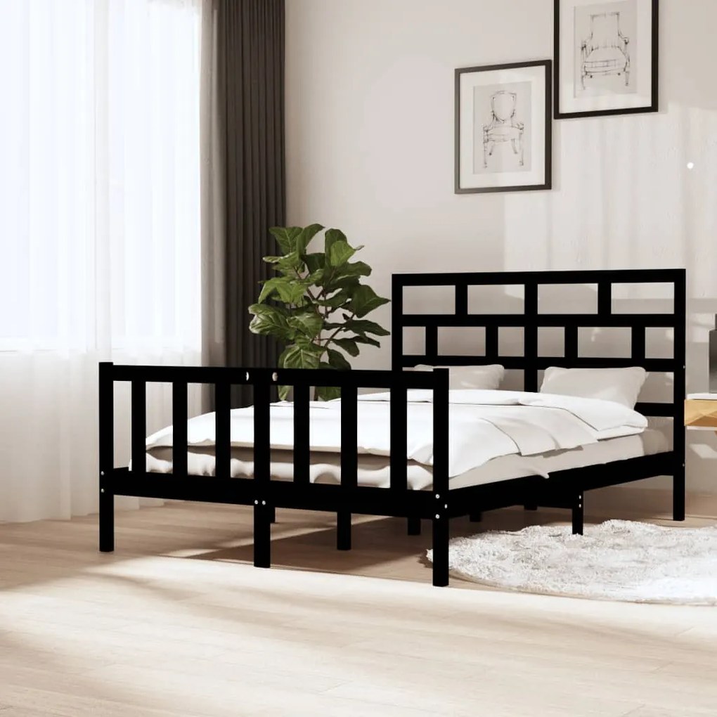 3101352 vidaXL Cadru pat, negru, 140x200 cm, lemn masiv de pin