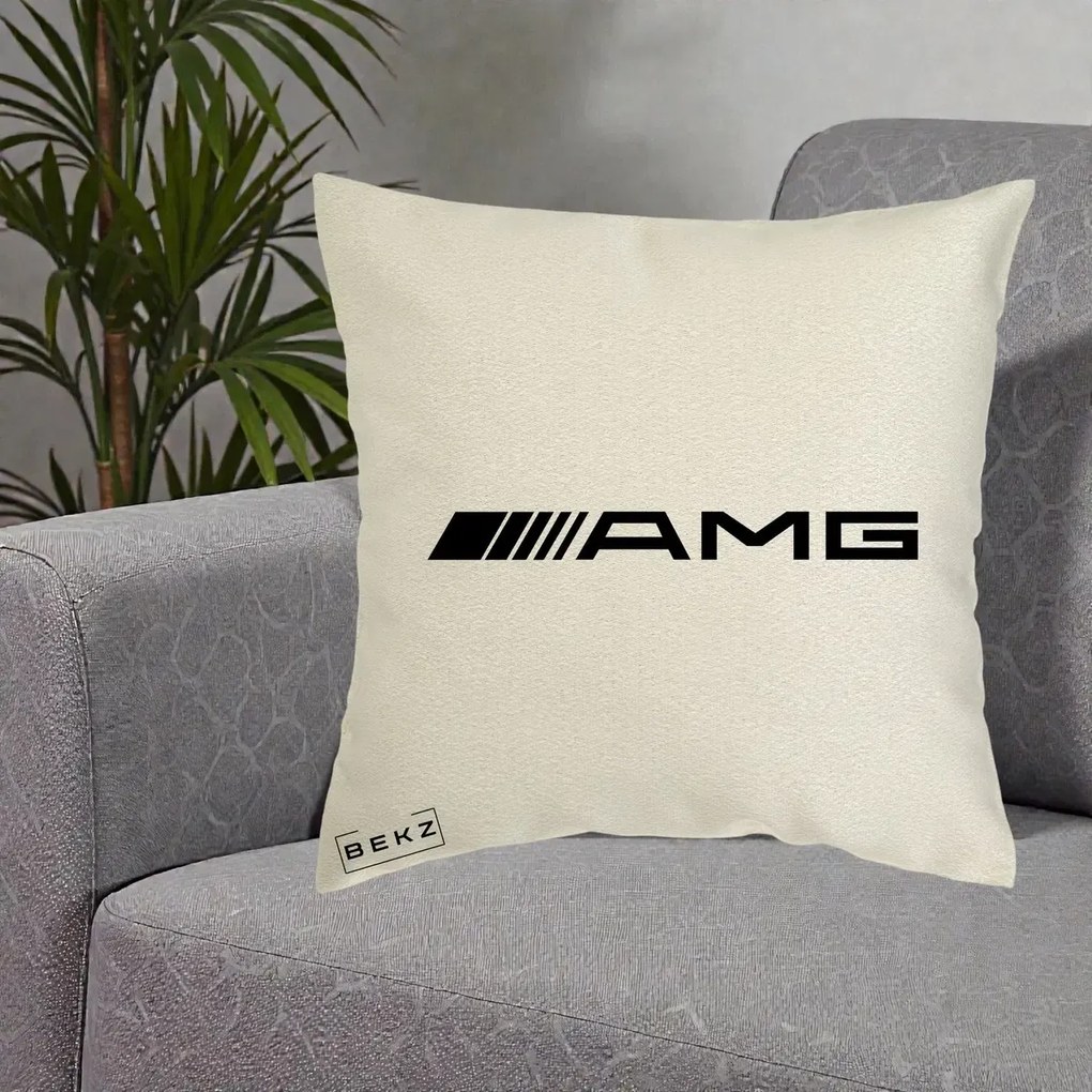Perna Personalizata cu emblema Mercedes-AMG, 40x40 cm, Ecru, Husa Detasabila, Perna Inclusa, BEKZ®