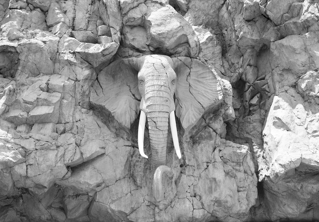 Fototapet - Elefant  sculptat în piatră - gri (152,5x104 cm)