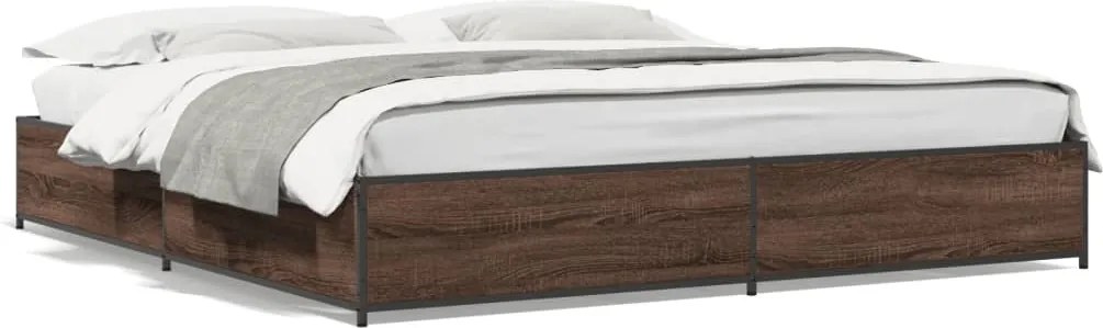 vidaXL Cadru de pat, stejar maro, 200x200 cm, lemn prelucrat și metal