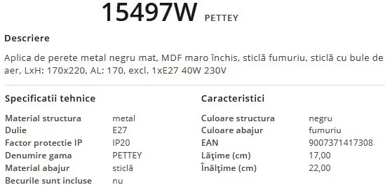Aplica de perete design modern PETTEY lemn 15497W GL