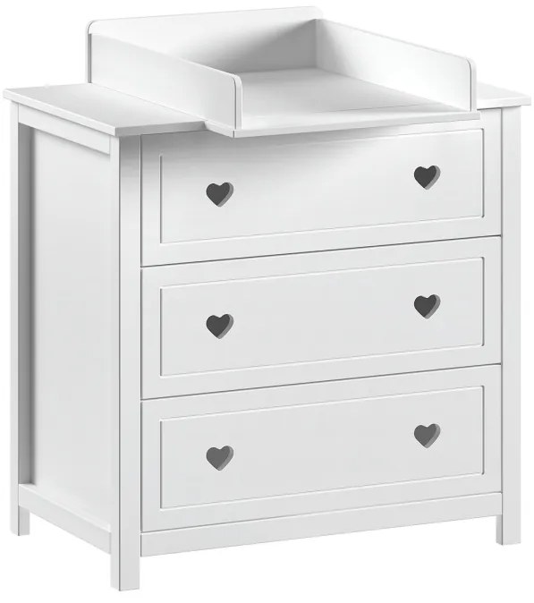 Comodă cu Masă de Înfășat AMORI pentru Copii, Alb (Pin Masiv și MDF), Design Romantic – Vipack