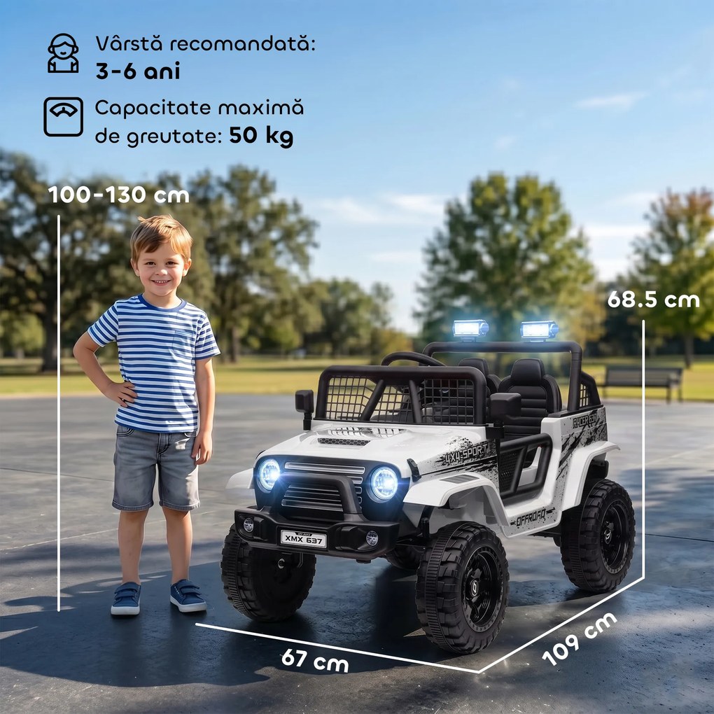 AIYAPLAY Mașină Electrică pentru Copii 3-6 Ani Off-road 12V cu Telecomandă Alb | Aosom Romania