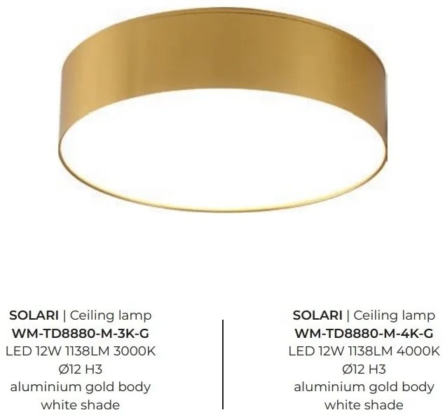 Spot aplicat, Plafoniera LED 4000K SOLARI auriu, 12cm