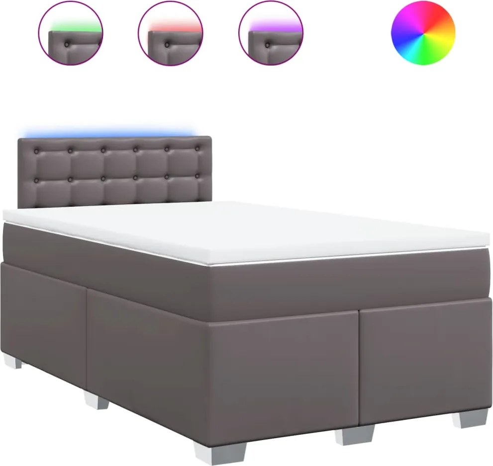 vidaXL Pat box spring cu saltea, gri, 120x190 cm, piele ecologică