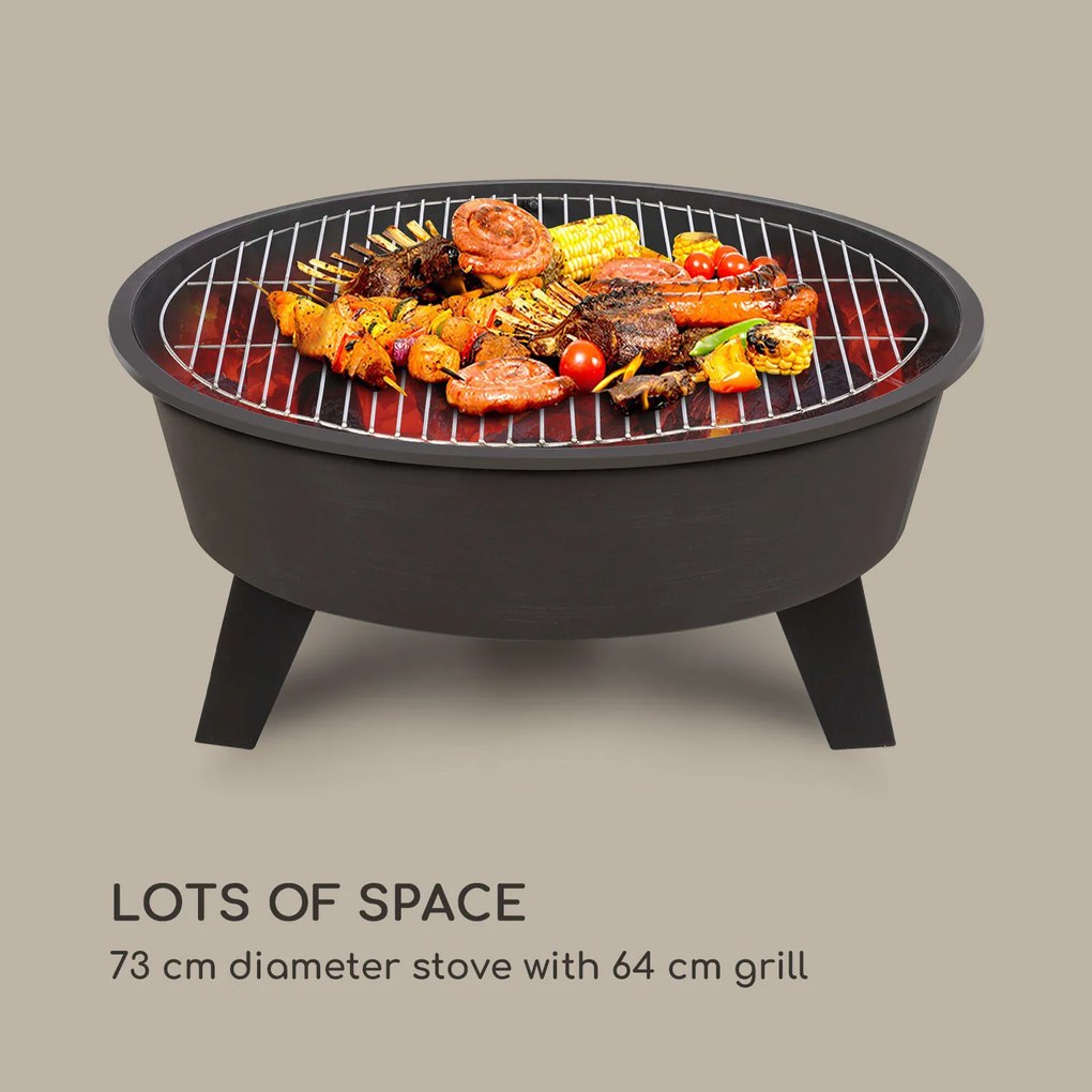 Blumfeldt Nolana, bol de foc 2-în-1, Ø73cm, arzător cu scânteie, Ø64cm, grill, oțel, negru