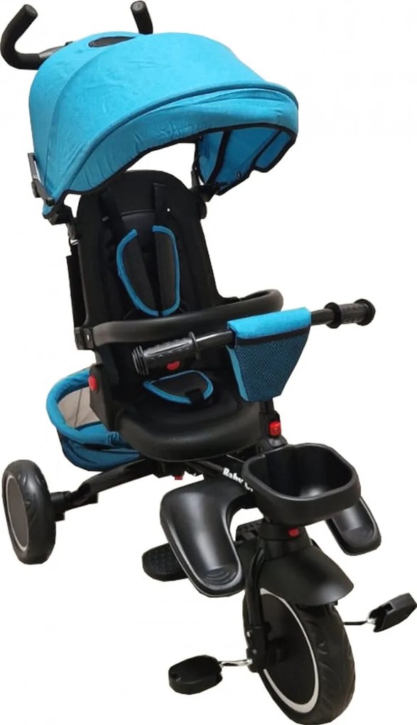 Tricicleta pliabila cu copertina Baby Care™ Folding Trike, Roti din spuma cauciucata EVA, Pedale si maner pentru parinti, Scaun reversibil cu rotire