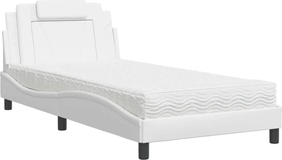 vidaXL Pat, Viana, cu saltea, alb, 100x200 cm, piele ecologică