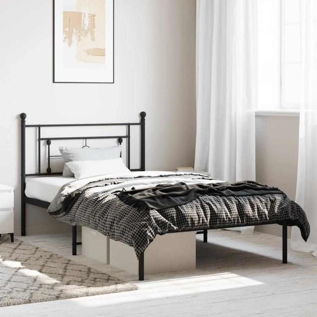 374335 vidaXL Cadru de pat din metal cu tăblie, negru, 107x203 cm