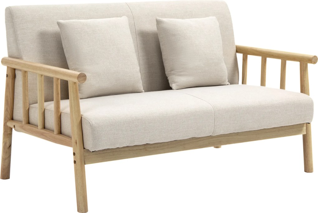 HOMCOM Canapea 2 locuri, husă cu aspect de in, compactă, până la 200 kg, cadru din lemn, 123L x 69B x 74H cm, Bej | Aosom Romania