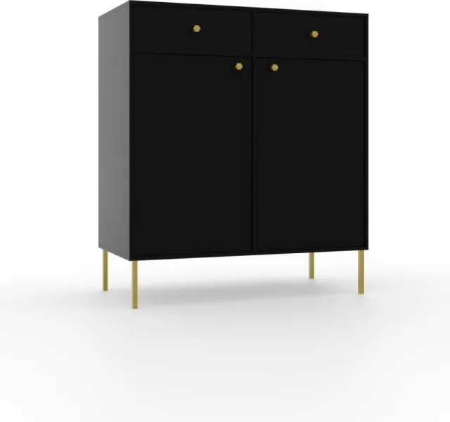 Comodă cu doua usi si doua serare, 84x41x94cm, Tili System, ADRK Furniture (Culoare: Negru / Negru)