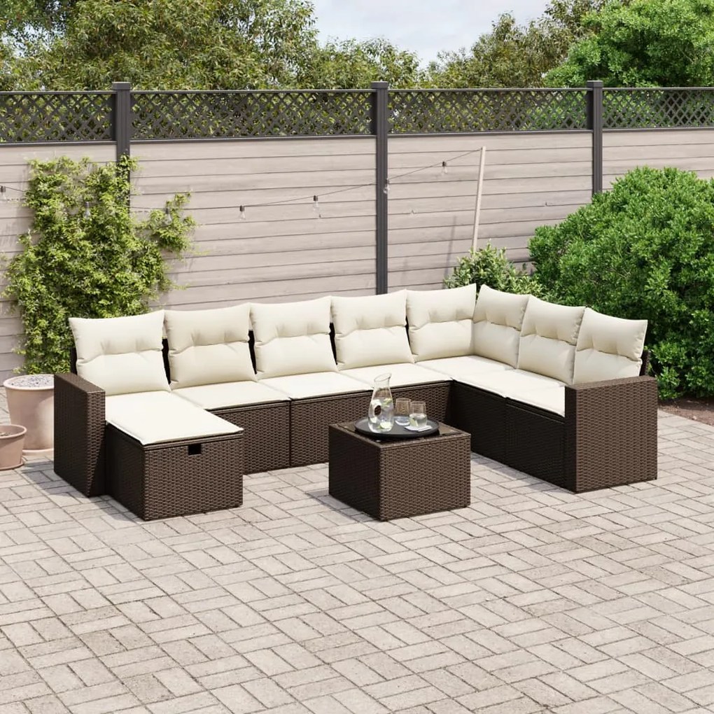 vidaXL Set canapele de grădină cu perne, 9 piese, maro, poliratan