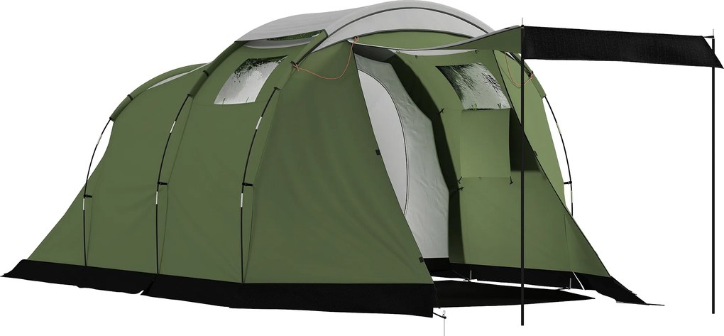 Outsunny Cort de camping pentru 3-4 persoane stabil 3000mm impermeabil cort de familie cu cameră de dormit antreu zonă de zi Verde | Aosom Romania