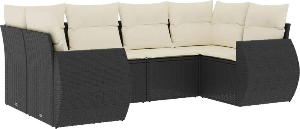 vidaXL Set mobilier de grădină cu perne, 6 piese, negru, poliratan