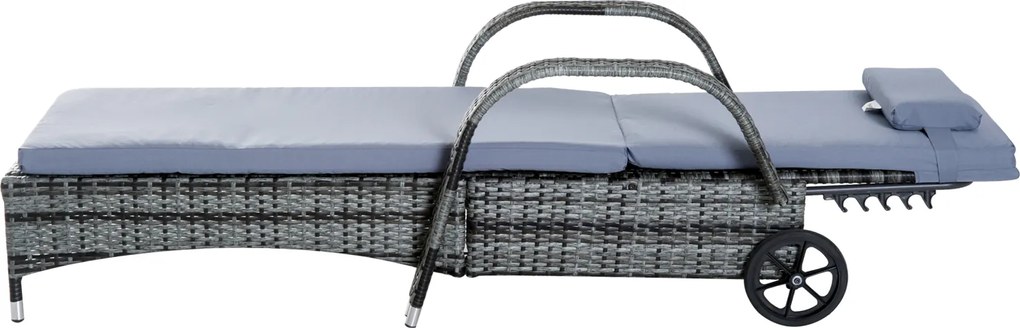 Outsunny Set 2 Sezlonguri si 1 Masuta de Gradina in Poli ratan Gri cu Saltea Captusita si Roti | Aosom Romania
