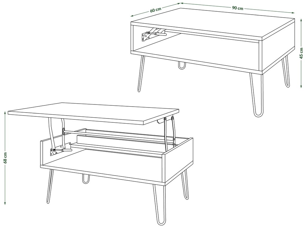 Mazzoni HAIRPIN S-90 Stejar Craft Auriu/Negru Mat - MASĂ DE CAFEA MODERNĂ MASĂ CU BLAT RIDICAT + COMPARTIMENT + RAFT