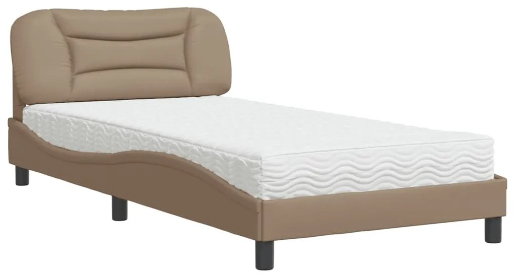 3208707 vidaXL Pat cu saltea, cappuccino, 100x200cm piele ecologică