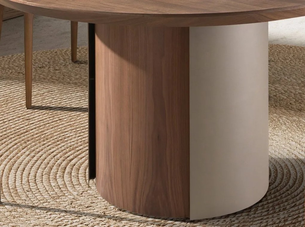 Masa rotunda moderna cu blat din furnir natural de nuc Walnut 1163