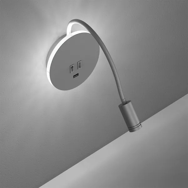 Lampă de perete LED flexibilă BASE cu USB, LED/8W+LED/2W/230V, alb/argintiu