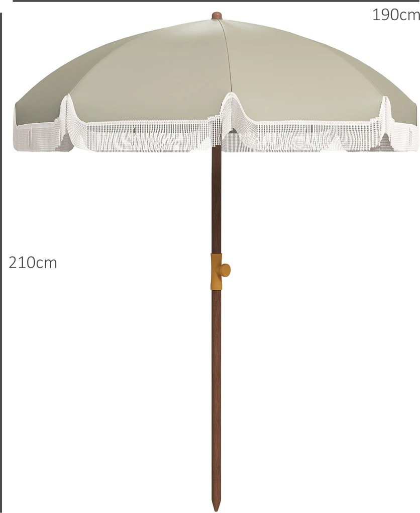 Outsunny Umbrelă de Plajă Portabilă cu Volane în Aer Liber cu Baldachin Ventilat, Geantă de Transport, Ø1.9x2.1 m, Alb-Crem | Aosom Romania
