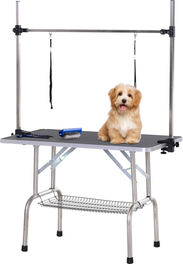 PawHut Masa de Îngrijire a Câinelui Masa de Tuns cu Coș Inferior Masa de Îngrijire a Animalelor de Companie Masa de Frizerie pentru Câini și Pisici până la 100kg Negru | Aosom Romania