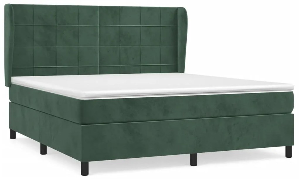 3129222 vidaXL Pat box spring cu saltea, verde închis, 160x200 cm, catifea