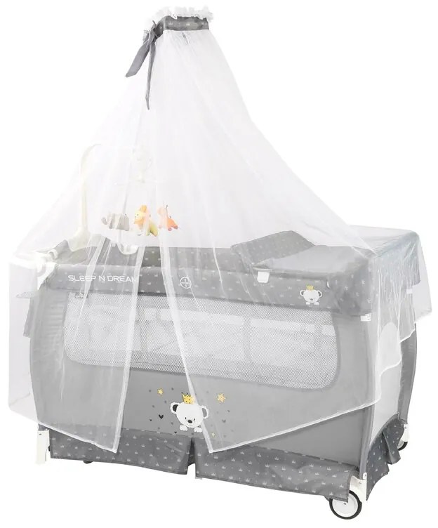Lorelli - Patut SLLEP 'N' DREAM 2 niveluri cu balansoar si baldachin Grey Bear