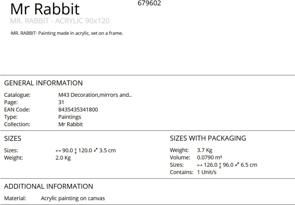 Tablou de perete decorativ Mr Rabbit 90x120cm