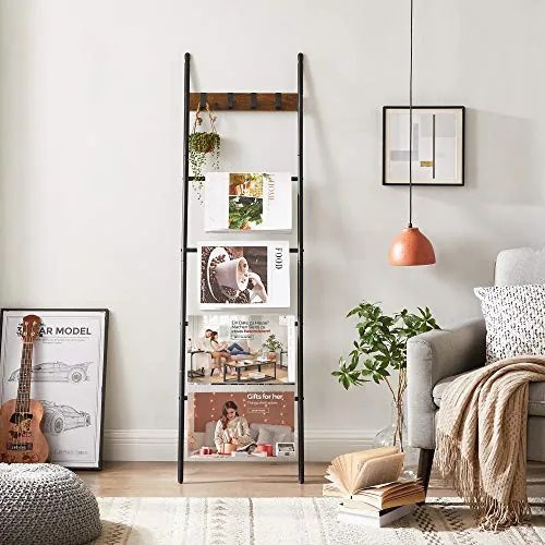 Scara decorativa cu 4 agatatori, PAL melaminat, negru, Vasagle