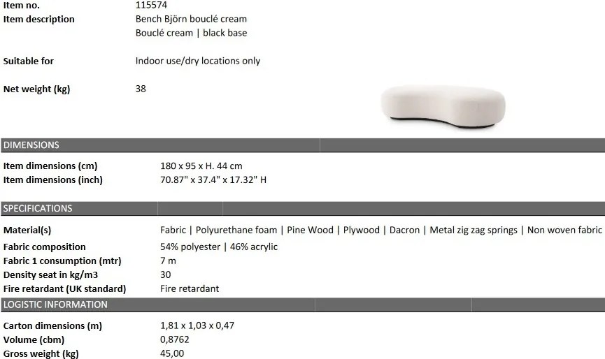 Bancheta design modern LUX Bjorn, boucle crem 115574 HZ