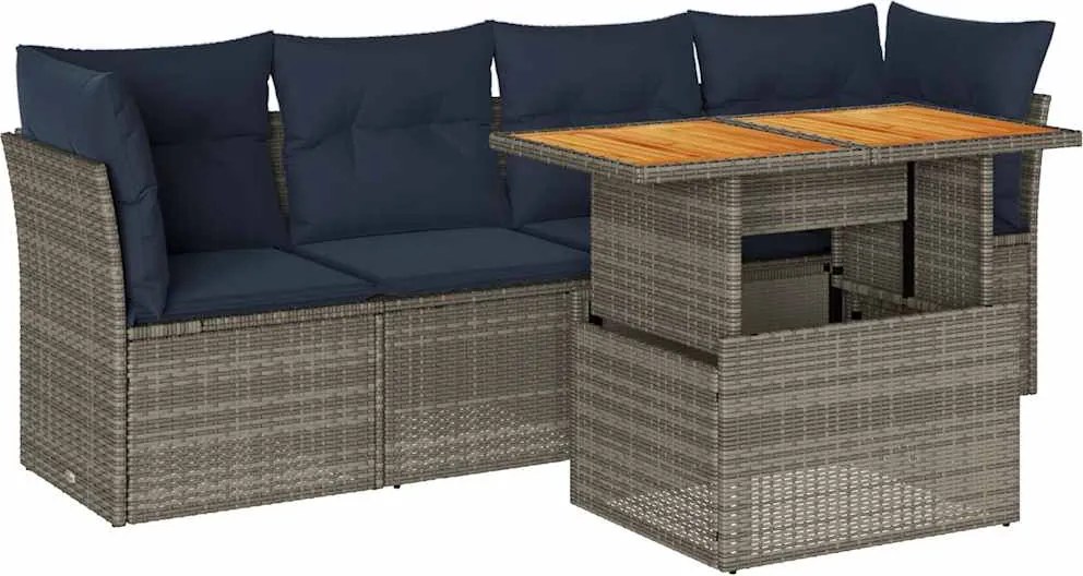 vidaXL Set canapea de grădină cu perne, 5 piese, gri, poliratan