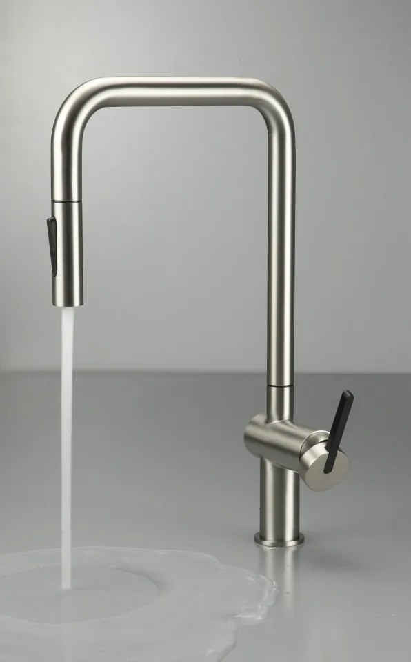 MOMI Baterie Bucătărie cu Pipă Extractibilă – Oțel Șlefuit (BKM_F73N)