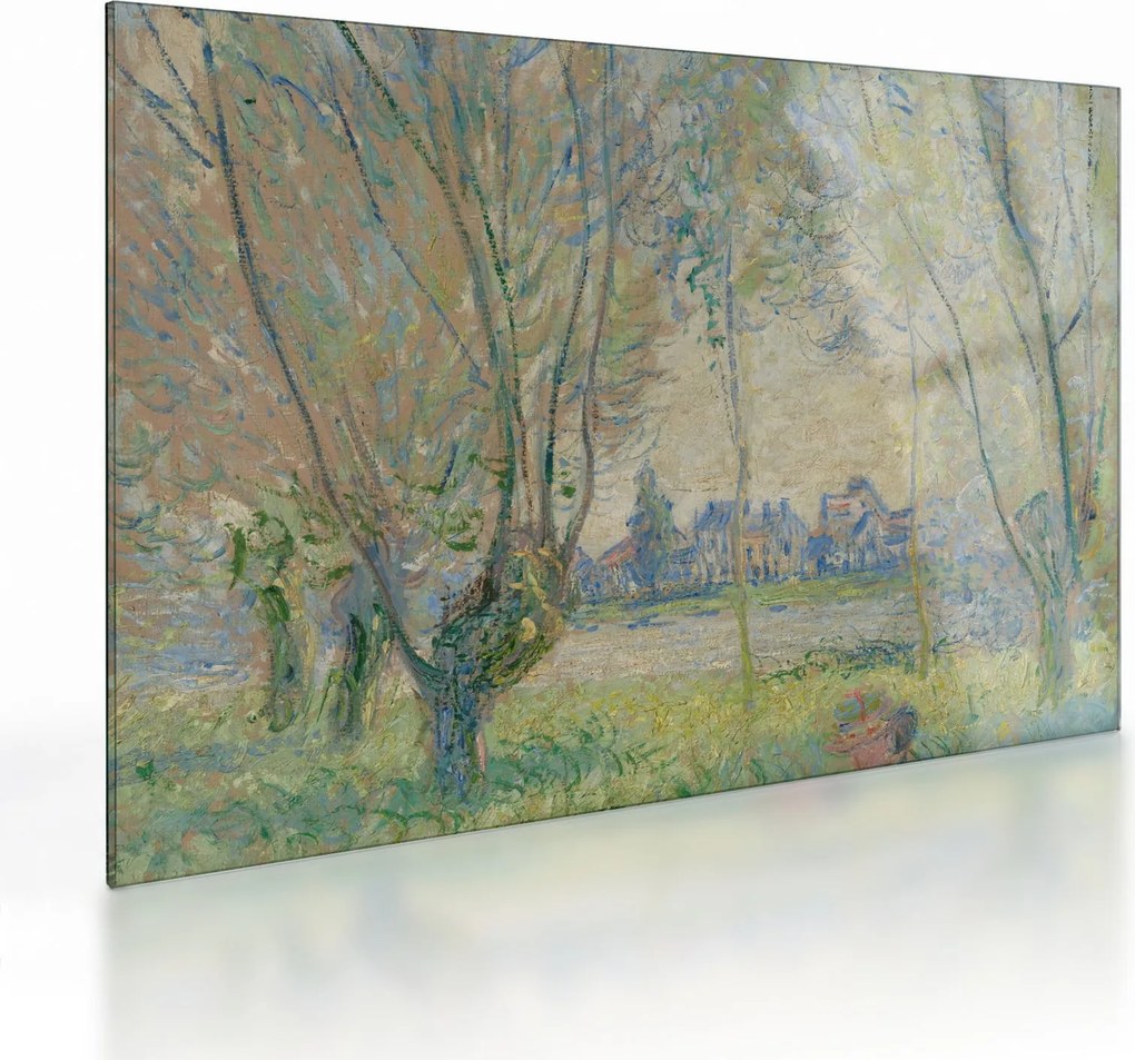 Tablou pe sticlă - Claude Monet, Woman Seated under the Willows, reproducere (70x50 cm)