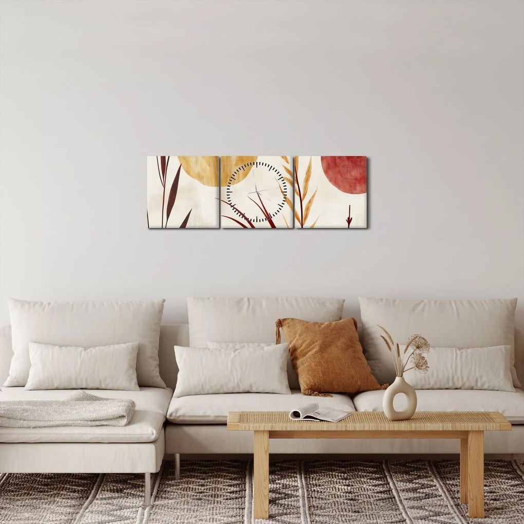 Tablou - Plante și cercuri (cu ceas) (90x30 cm)