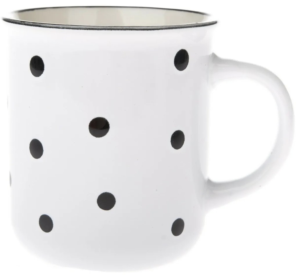 Set de 6 căni din ceramică cu buline negre, 350 ml