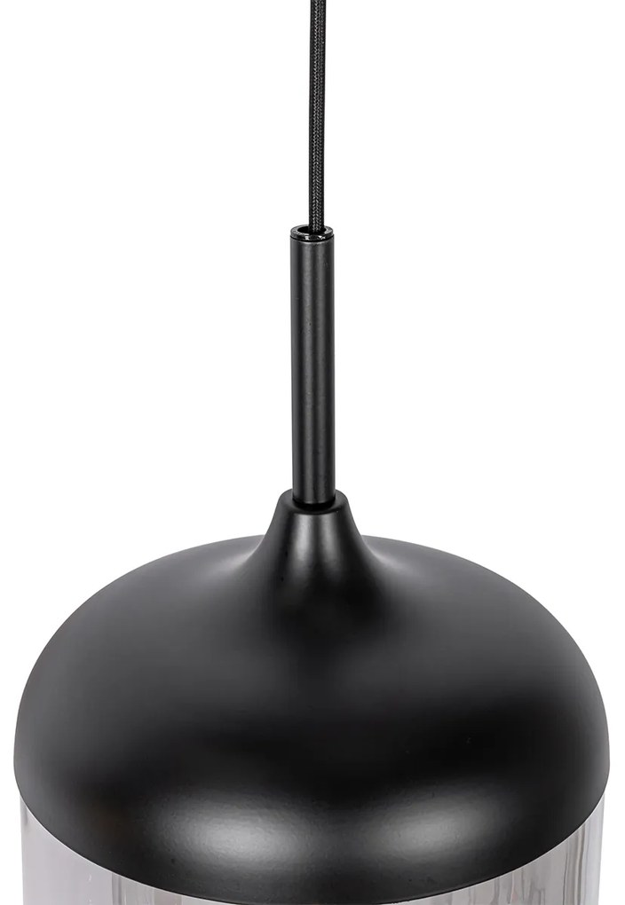 Lampă pendant de design neagră cu auriu și sticlă fumurie cu 3 lumini - Kyan