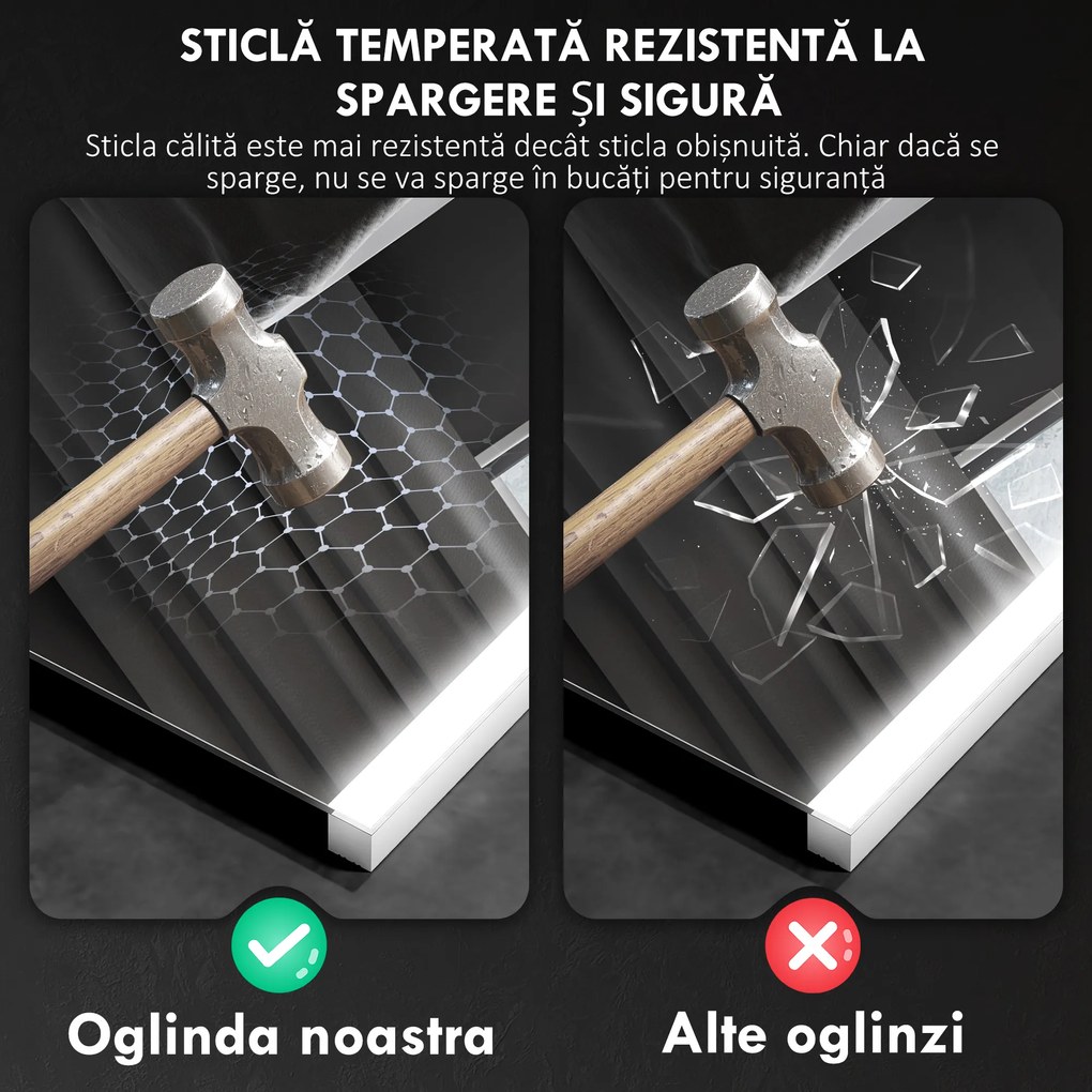 HOMCOM Oglindă LED 50x70 Antiaburire Touch IP44 | Aosom Romania