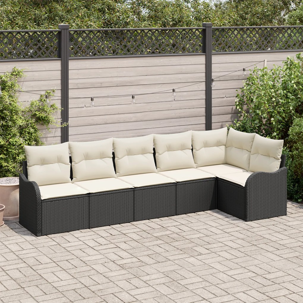 vidaXL Set de canapele pentru grădină cu pernă 6 pcs Negru Rattan poli
