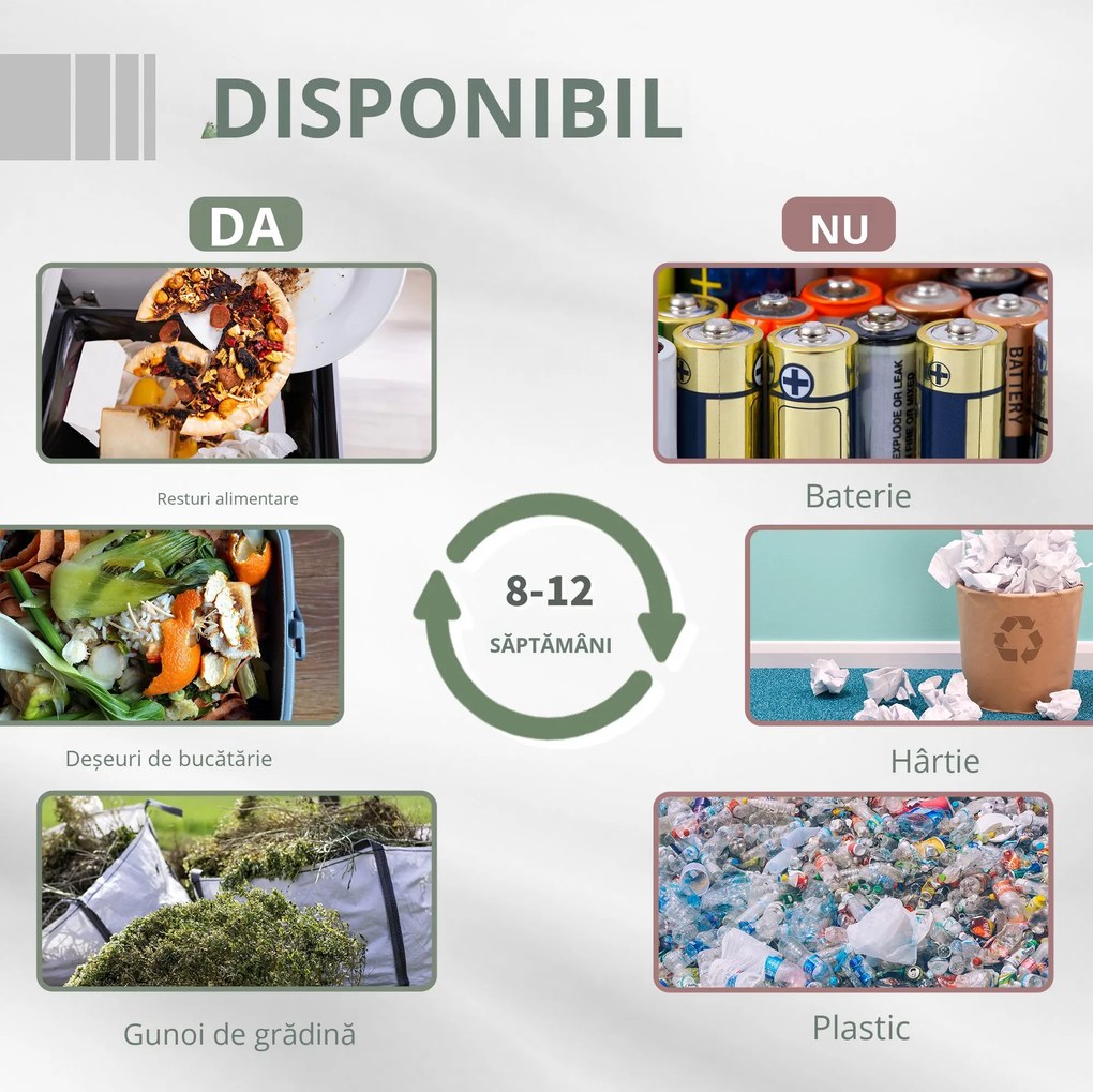 Outsunny Compostor Domestic de Grădină și Balcon din Plastic, Recipient Rotativ pentru Compost, 71x64x96 cm, Negru | Aosom Romania