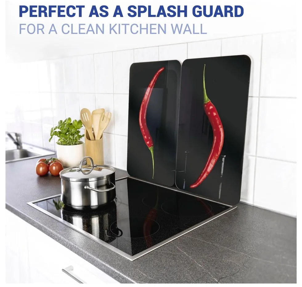 Set 2 protecții din sticlă pentru aragaz Wenko Peperoni, 52 x 30 cm