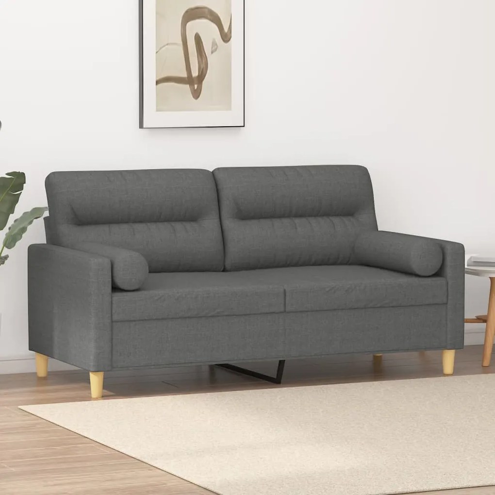 vidaXL Canapea cu 2 locuri cu pernuțe, gri închis, 140 cm, textil