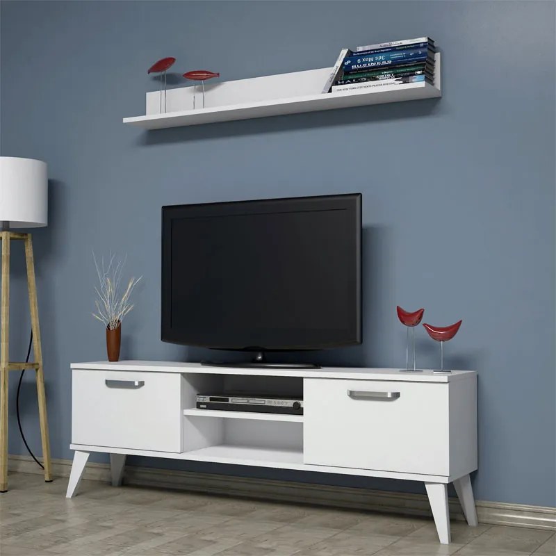 Comoda TV Meliray melaminat alb 150x30x50.6cm