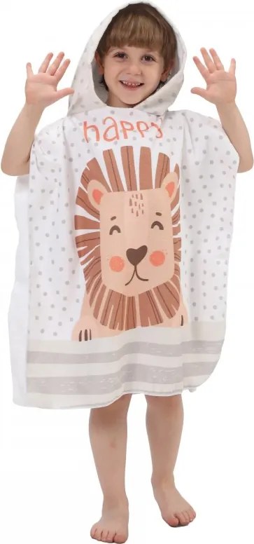 Poncho pentru copii HAPPY LION alb 60 x 60 cm