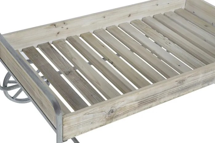 Măsuță de cafea cu roți, din lemn de molid și metal, natur și gri, cu blat tip tavă, finisaj rustic, 46 x 110 x 67 cm, „Ravelo” – Ethnic Collections