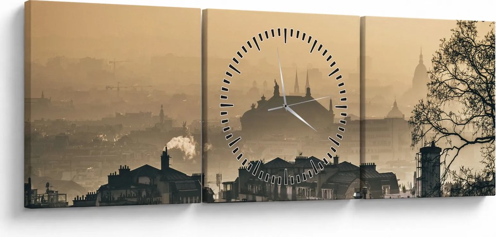 Tablou - Orașul în ceață (cu ceas) (90x30 cm)